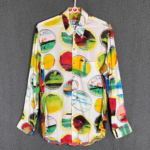 Jams World Colorful Print Hawaiian Button Long Sleeve Shirt - Men's Size L - Picture 1 of 10
